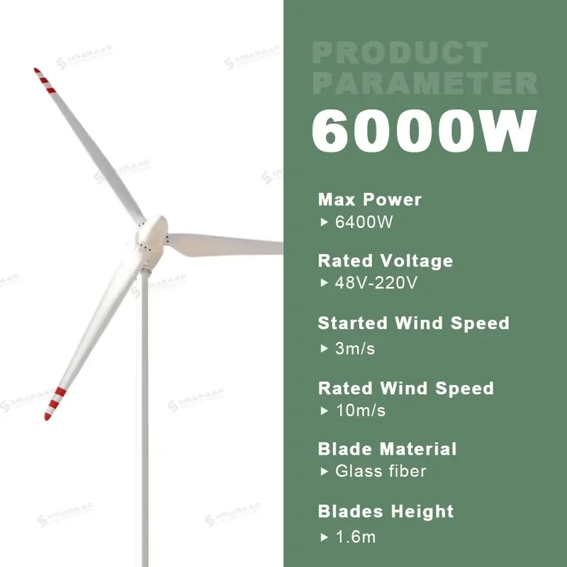 Smaraad 6KW to 30KW Turbina Eolica Horizontal Wind Turbine Generator System Versatile Windmills for Home Use