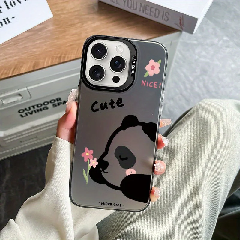 

Cute panda pink flowers phone case for iPhone 16 15 14 13 12 11 Pro/ Max/Plus shock-proof rear cover anti-fingerprint