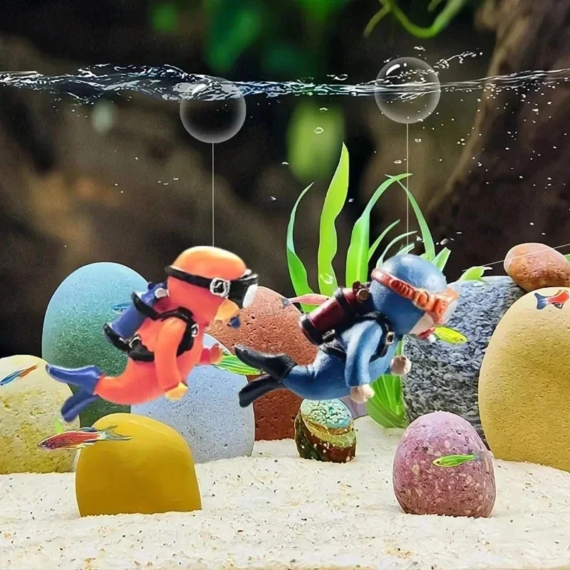 1-4Pcs Fish Tank Decoration Resin Landscaping Small Ornaments Mini Diver Glow Aquarium Decor Floating Ball Aquarium