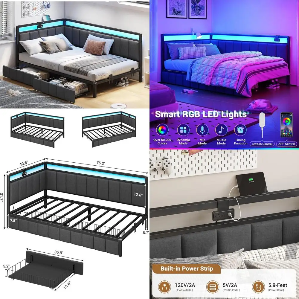 TV Stand & Dresser for 65 Inch TV, 63 W with LED Lights & Power Outlets, Black Long Dresser with 12 Fabric Drawers, Entertainmen