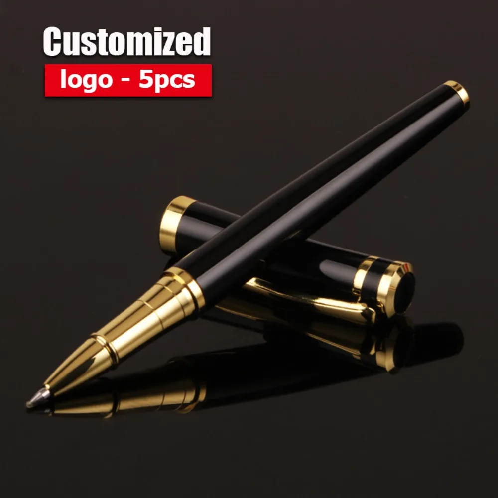 

5-40pcs Wholesale Luxury Black Metal Signature Pens Customized Logo Business Office Writing High Quality Ballpoint Pen Gift