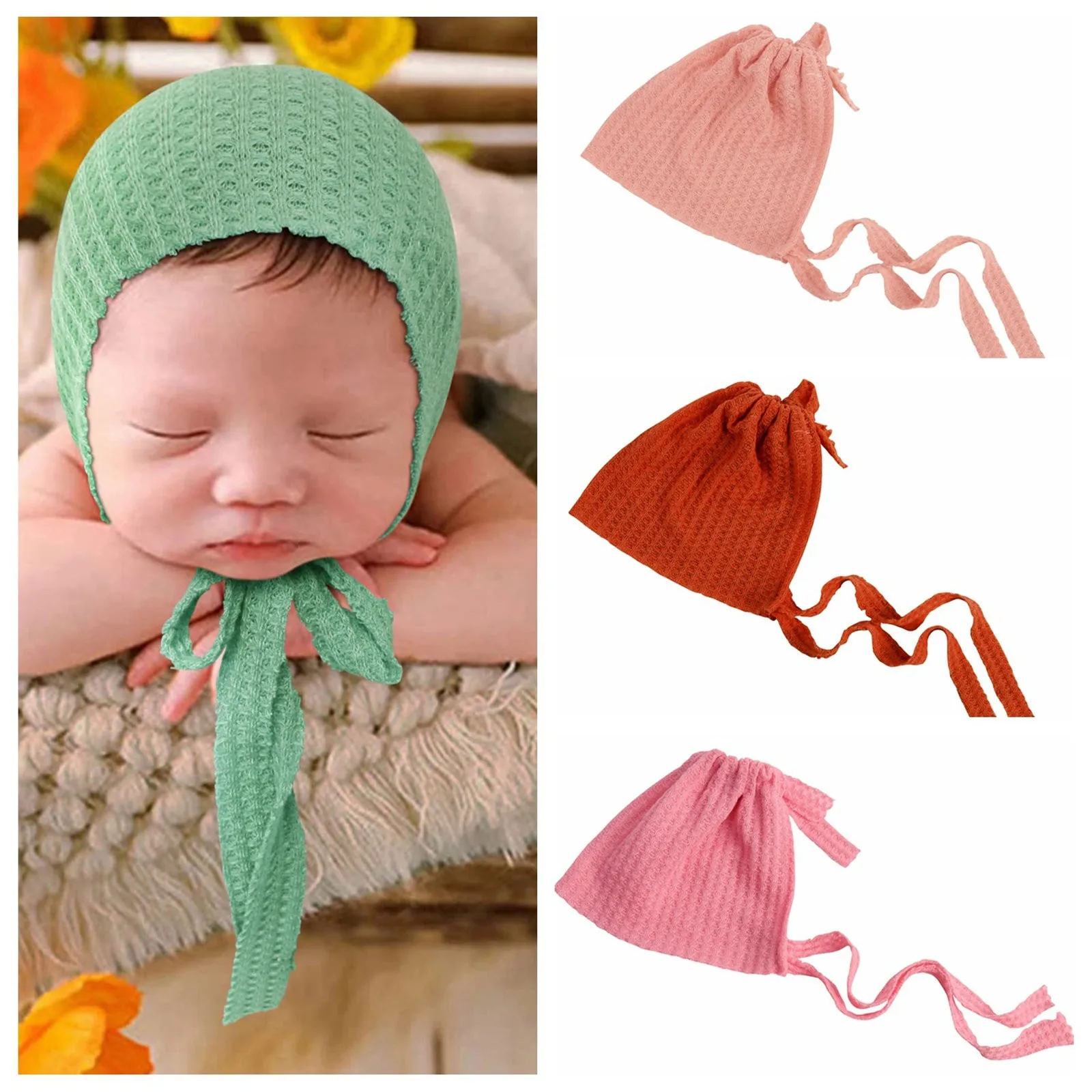 Baby Knitting Lace-up  Hat Handmade Crochet Beanie Cap Newborn Photography Props Bonnet Baby Photo Studio Shooting Accessories