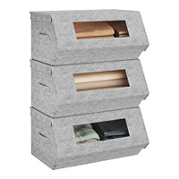 WOLTU 3PCS/Set Foldable Storage Boxes for Clothes Toys Fabric Stackable Organizer Boxes with Lid Viewing Window Magnetic Closure