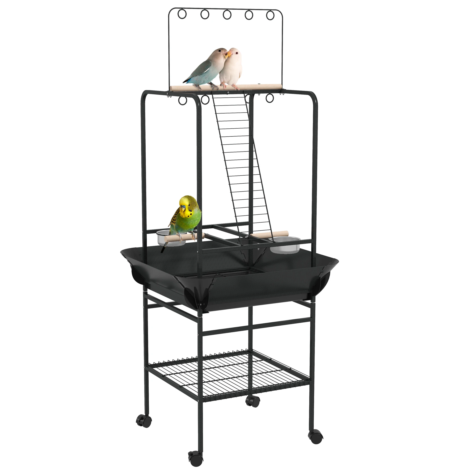 

Bird Stand Small Parrot Stand with Wheels,Perches, Stainless Steel Feed Bowls, Pull-Out Tray, Toy Hanger, Bird Play Stand