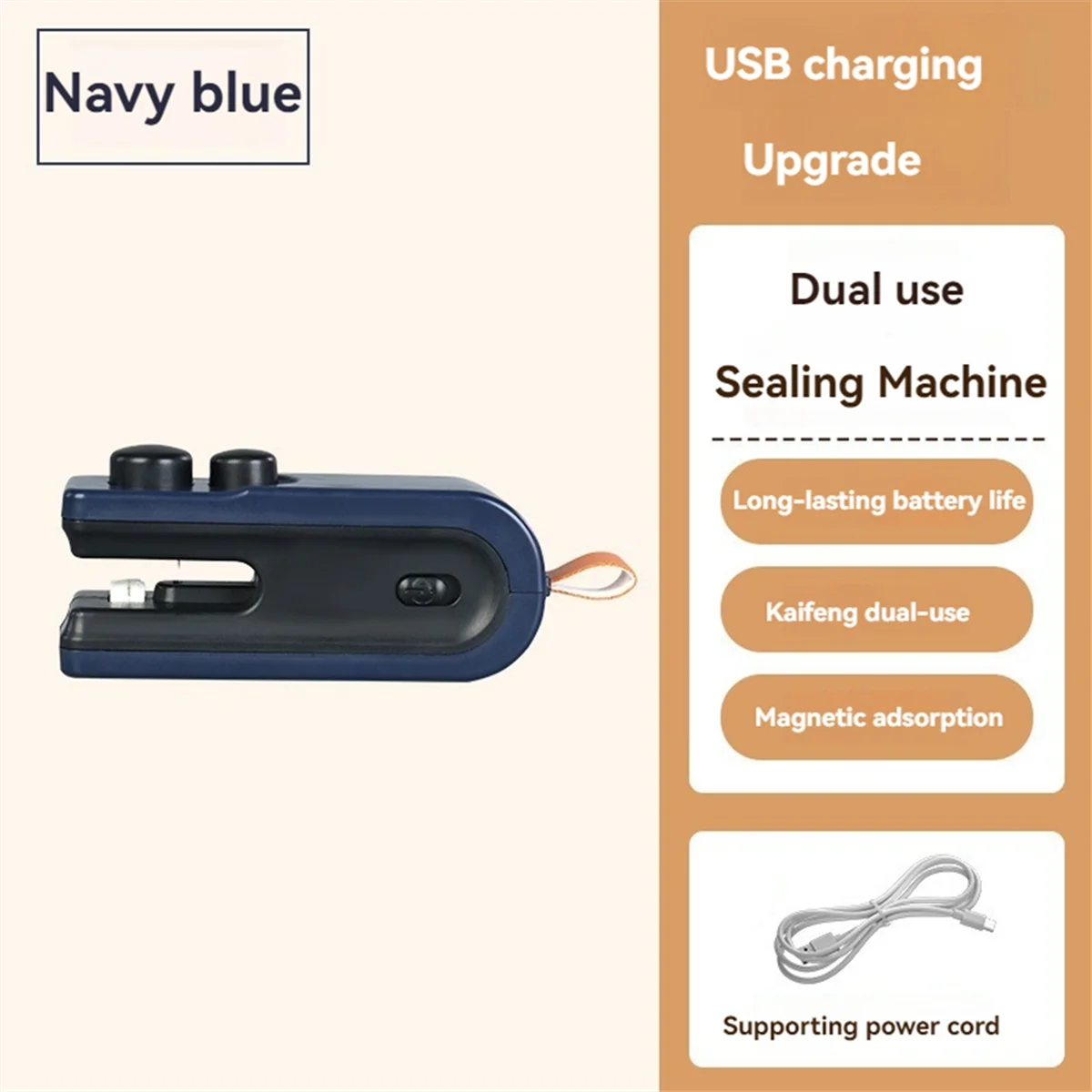 A72P 2 In 1 Penyegel Tas Mini USB Penyegel Tas Chip Isi Ulang Segel Panas Tas Penyegel Makanan Vakum Genggam Portabel Biru Laut