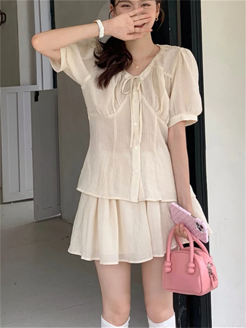 Plamtee Abrikoos Dames Sweet Sweet Suits Elegante Zomer Daily Office Lady 2023 Effen Shirts Slanke All Match Losse Shorts Zachte Sets