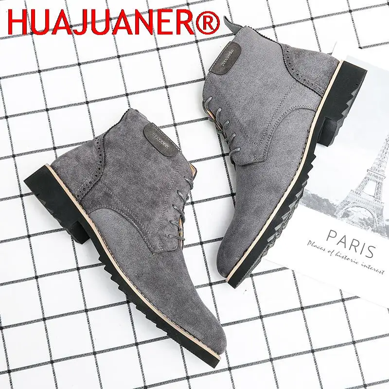 Fashion Cowboy Boots Suede Shoes Men Casual Shoes Chelsea Motorcycle Boots Men's Formal Dress Booties Botas Masculinas