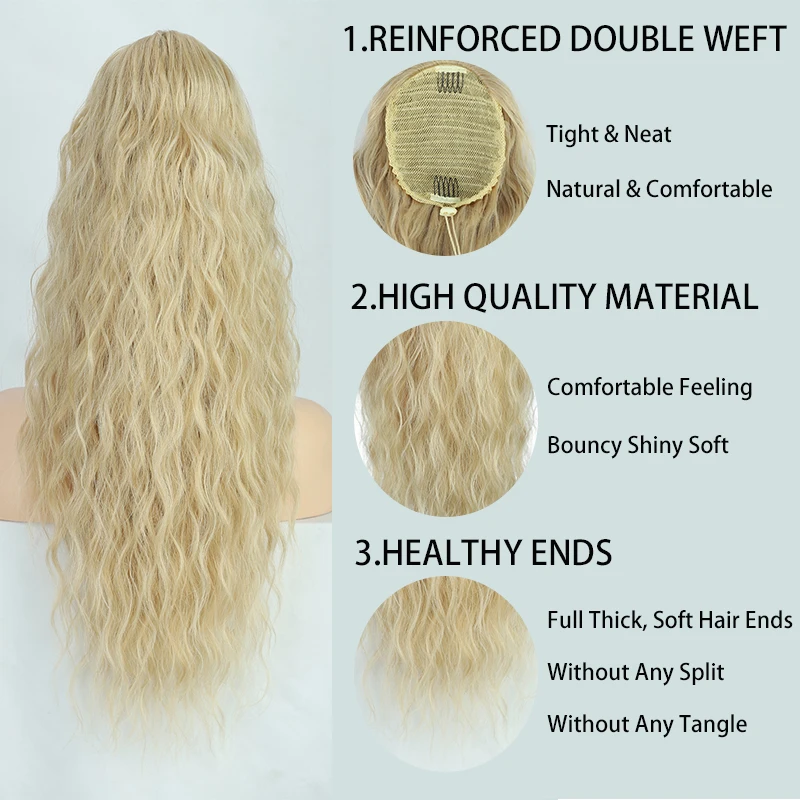 Synthetic Water Wave Ponytail Hair Extension Long Curly Wavy Pony Tail Hair for Women Natural Wrap Around Ponytail Hairpieces