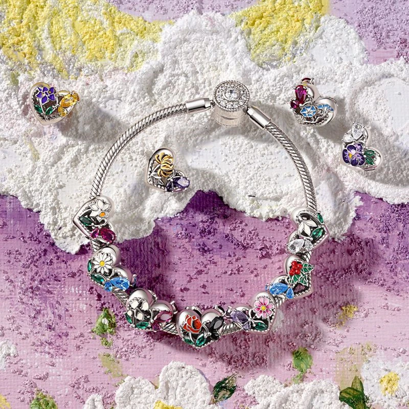 925 فضة الزهور الملونة أربع أوراق البرسيم فراشة خرز تميمة مناسبة صالح الأصلي سوار رائعة DIY مجوهرات