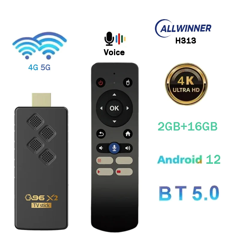 

Q96 X2 ATV Smart TV Stick Android 12 H313 4G 5G Wifi Support 4K HD Media Player iptv BT5.0 2GB 16GB Voice Remote TV Box PK Y10