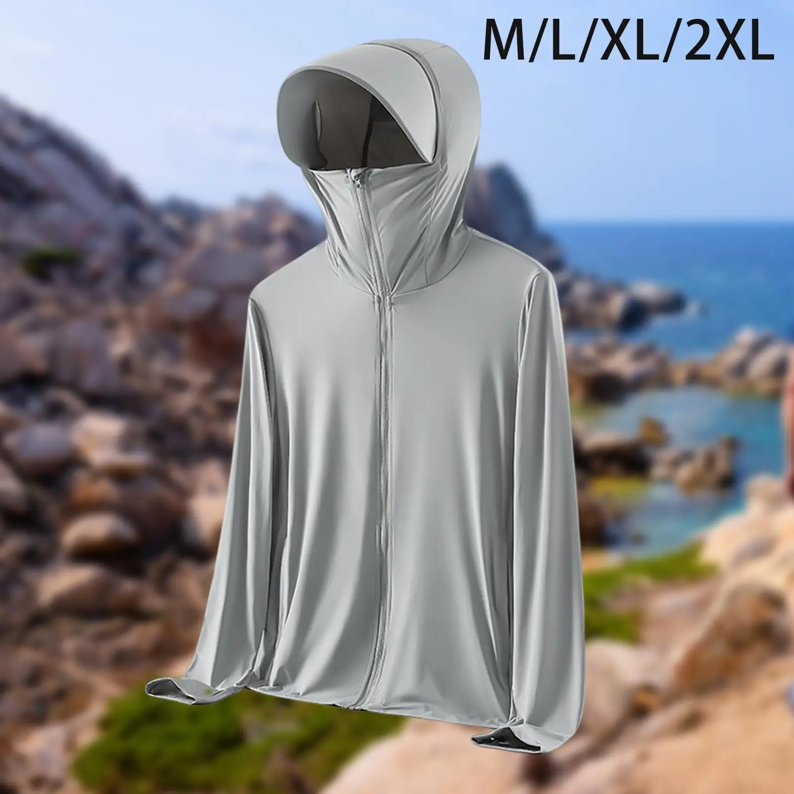 Sun Protection Jacket Hooded Shirts Breathable Full Zip Sunproof Cooling Shirt Coat for Summer Hiking Cycling Fishing Outdoor