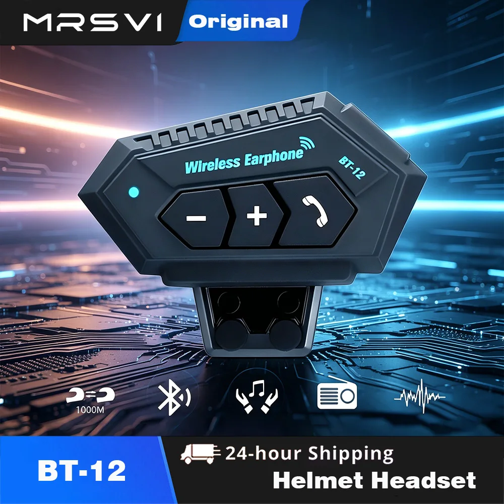 

MRSVI BT12 Helmet Headset Motorbike Interphone Motorcycle BT-compatible Intercom Stereo Headset For Cell Phone