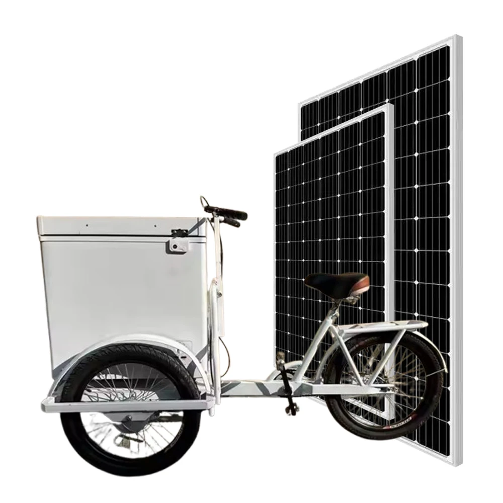 

Mobile 12 Volt Deep 68L Freezer Solar Freezer Solar Power Ice Cream Cart Tricycle With Lithium Ion Battery Charge Controller