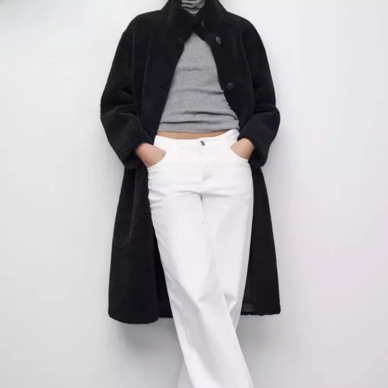 Autumn Winter New Arrival Women's Fce Long Sve Stand Collar Coat Korean Sle Loose Fit Thiened Woolen Outerwear