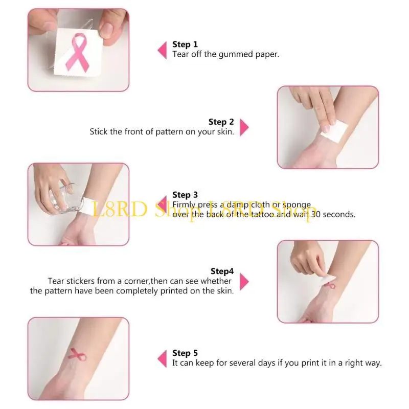 L8RD 10 Sheets Ribbon Tattooed Stickers Breast Cancers Awareness Stickers for Women