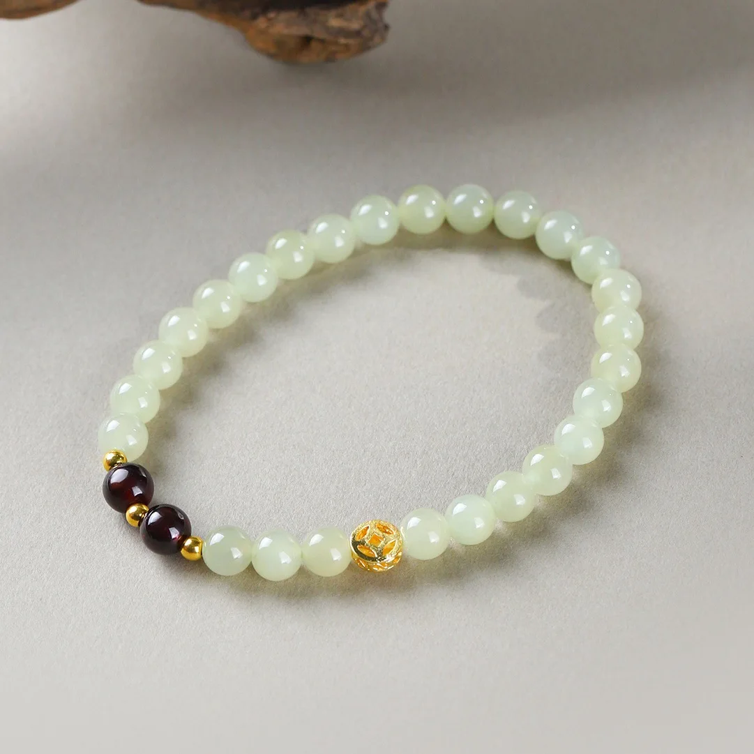 

Натуральный нефритовый браслет из нефрита и граната, женский браслет с целебным драгоценным камнем, ювелирные изделия, настоящие китайские нефритовые браслеты с золотыми монетами из нефрита Хэтянь