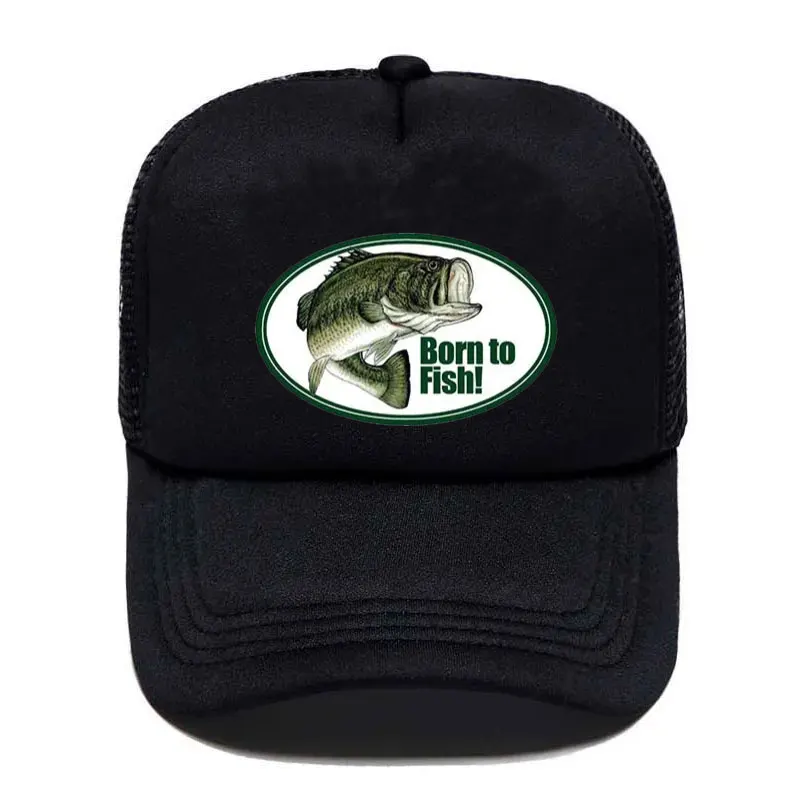 Born To Fish Round Oval Printing Mesh Soft Dad Hats Big Mounth Bass Fishes Trucker Hat Adult Fishing Fans Caps Hat