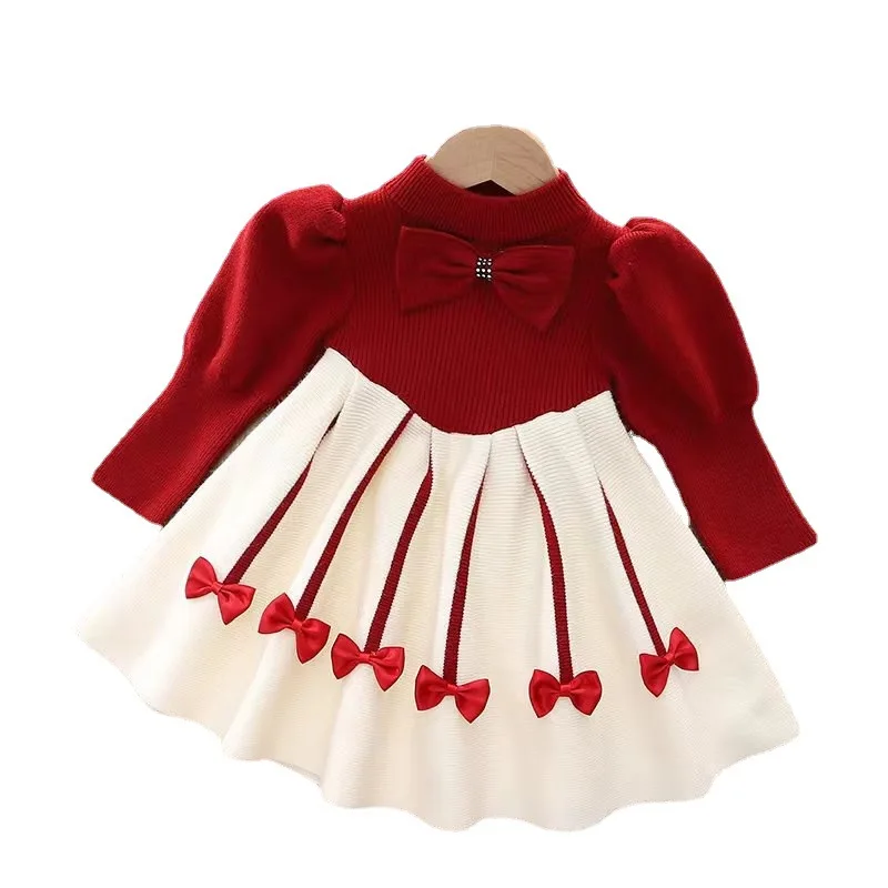 

Children Girls Casual Dresses Bow Puffy Sleeve Winter Clothes Kids Dresses Princess Dress Toddler Clothing