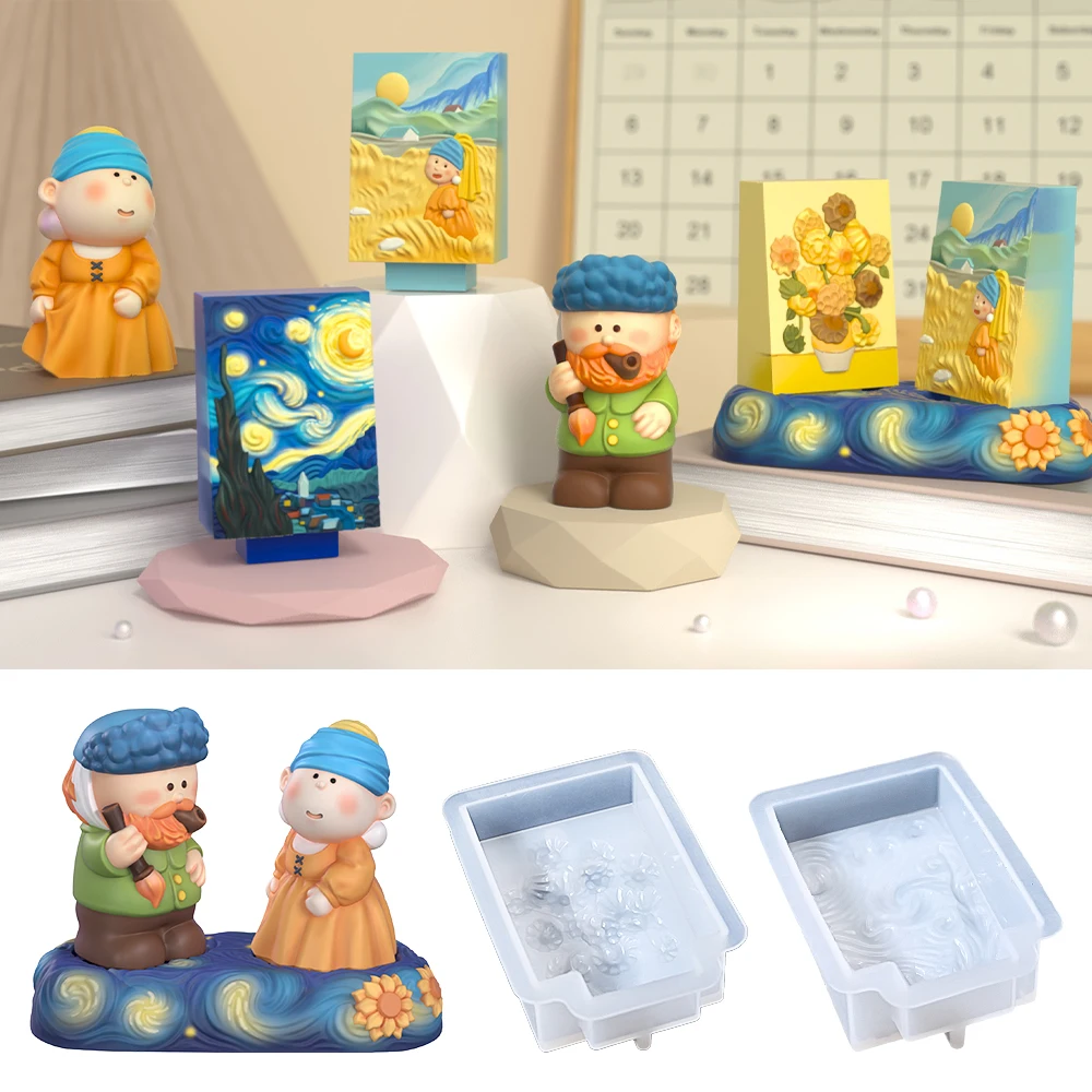 LZ102 – moule à bougie en Silicone pour fille, peintre créatif, perle, personnage de dessin animé 3D, tournesol, ornement de voiture, moules en résine de plâtre