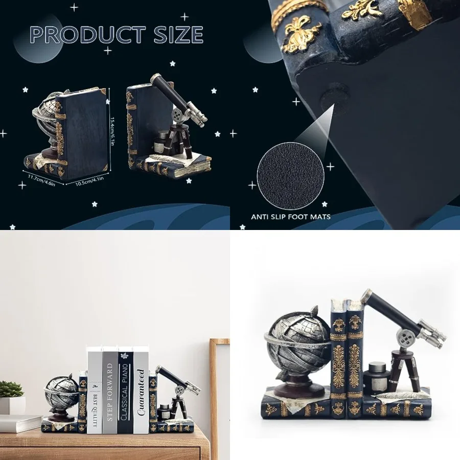 

Vintage Decorative Bookends, Armillary Sphere and Space Telescope Decorative Bookends, Vintage Decorative Unique Bookends for H