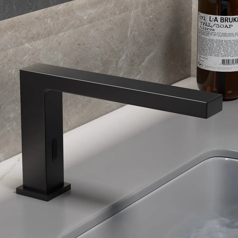 MTTUZK Deck Mounted Brass Black Square Automatic Sensor Faucet Bathroom Basin Touchless infrared Faucet Hot Cold Sensor Taps
