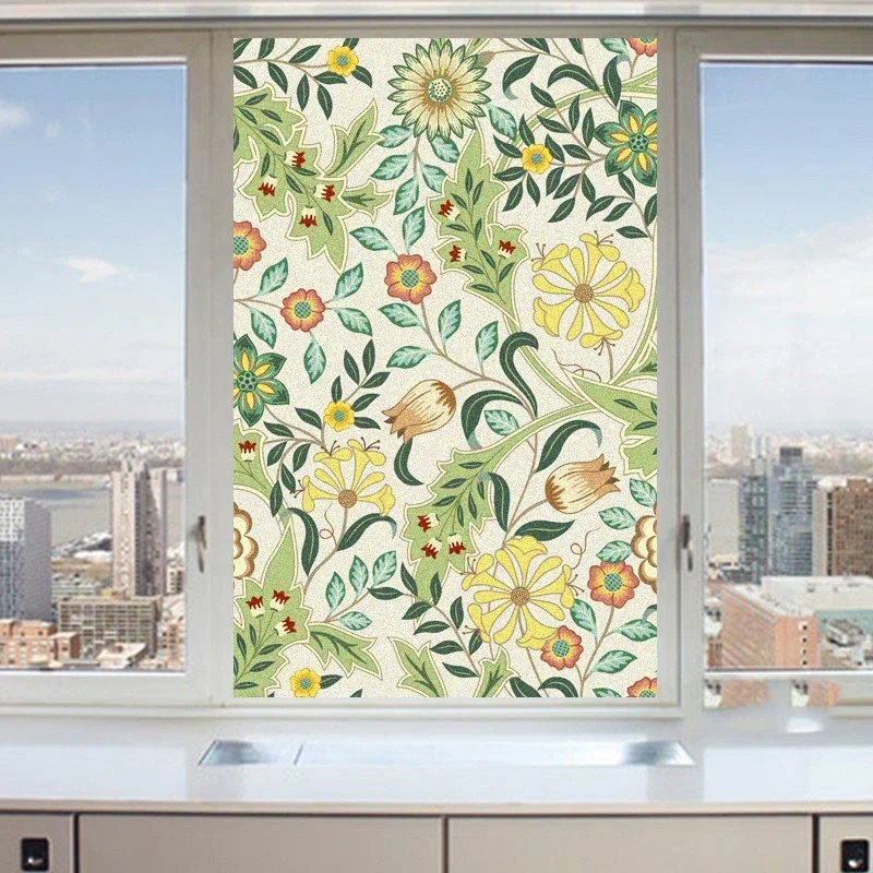 Flowers Window  Privacy Film Glue-free Window Tint  Decorative Static Cling Window Stickers for Home