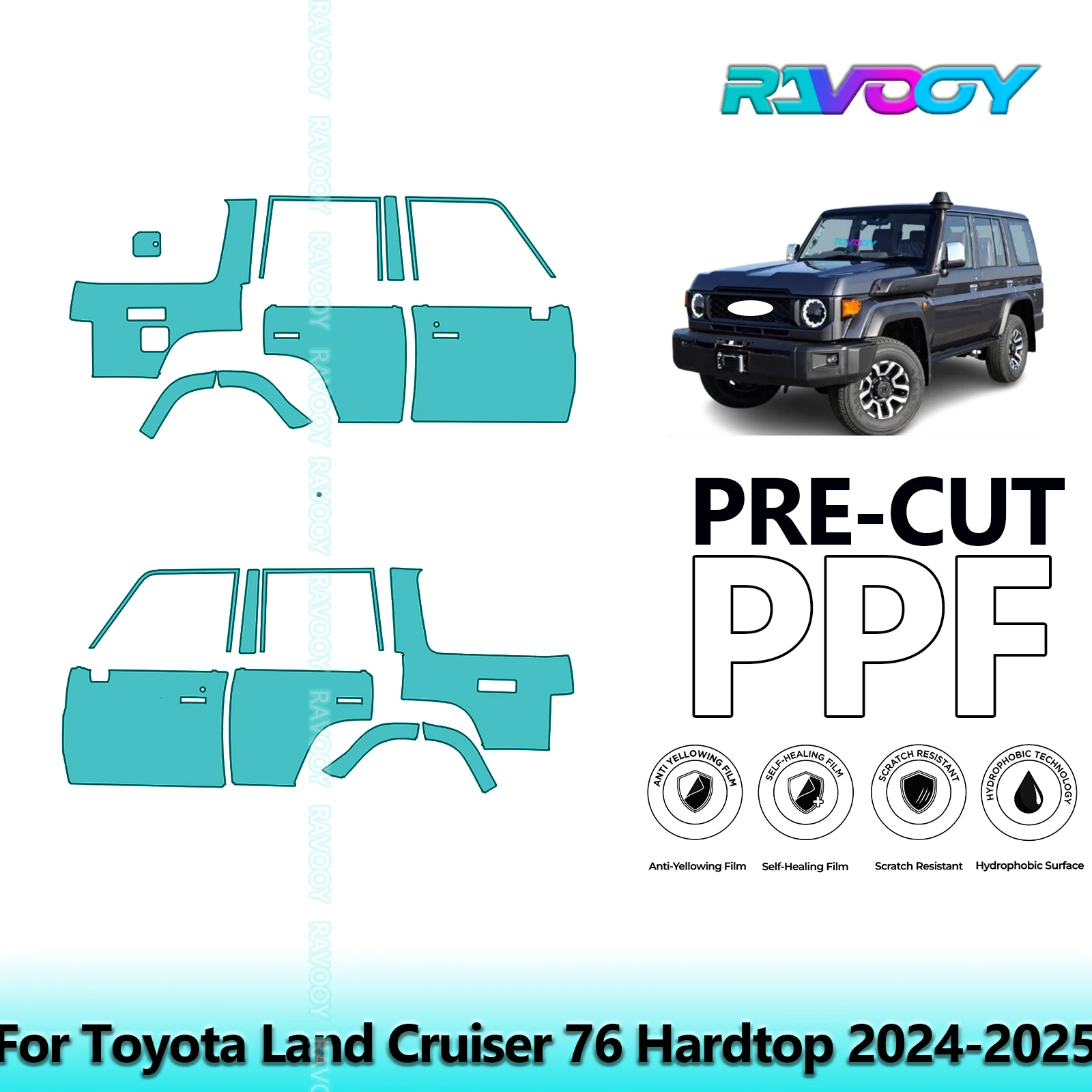 

For Toyota Land Cruiser 76 Hardtop 2024-2025 8.5mil Clear Matte Pre-Cut PPF Door & A/B Pillar Kit TPU Paint Protection Film Set