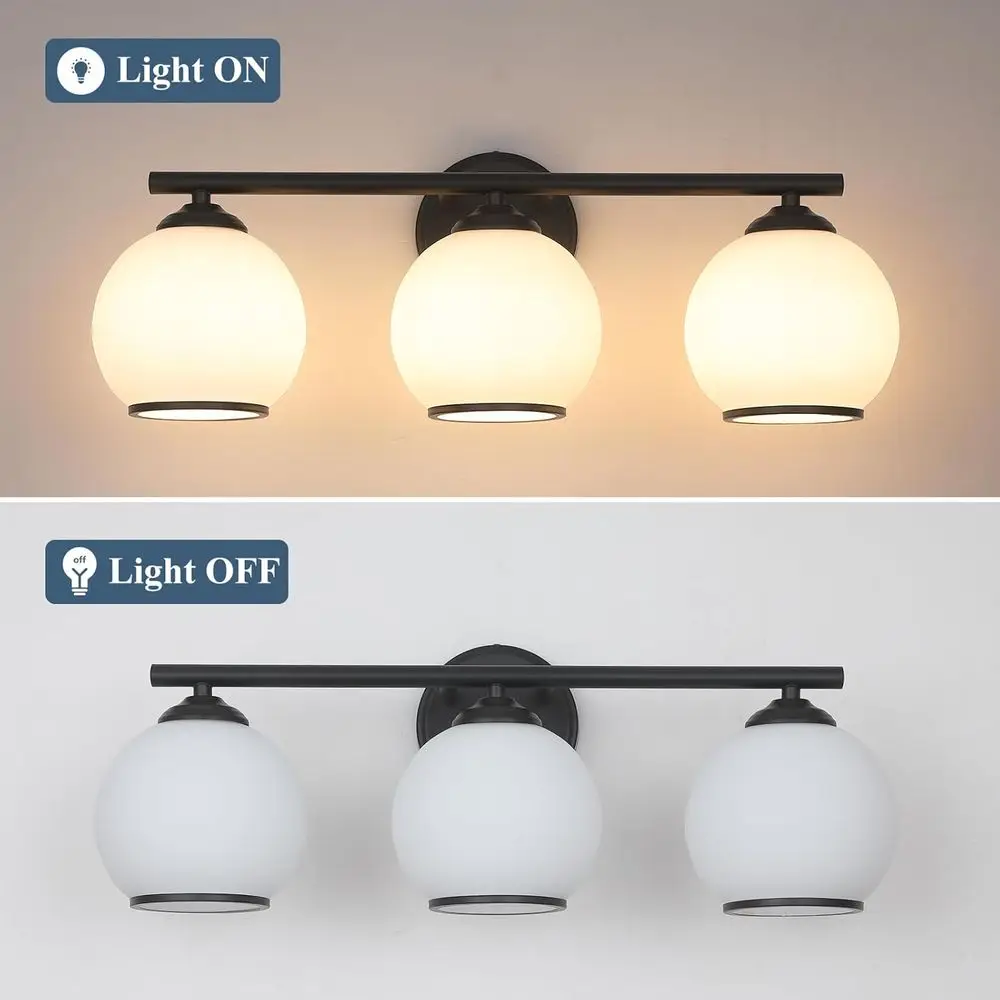 ضوء فانيتي أسود غير لامع حديث بثلاثة مصابيح مع ظلال زجاجية بلوري لتركيب جدار الحمام #5