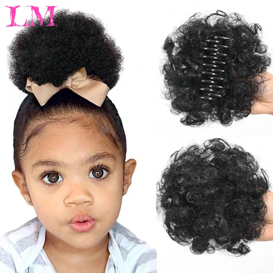 LM Synthetic African Puff Claw Clip Ponytail Kinky Curly Hair Bun Piece with Clips in Updo Extensions for Black Women Girls