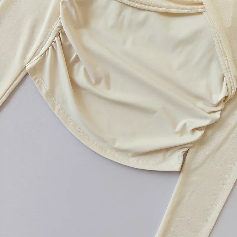 Damen Herbst-Winter Yoga Mesh Atmungsaktives Lauf-Sport-Langarm-Crop-Top mit Brustpolstern, Hochwertige Fitness-Oberteile – Detail 5