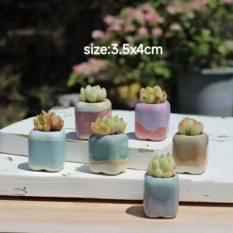6Pcs Mini Flowerpot Succulents Small Succulent Plant Ceramics Flower Pots Home Mini Garden Bonsai Potted Planting color random - view 6