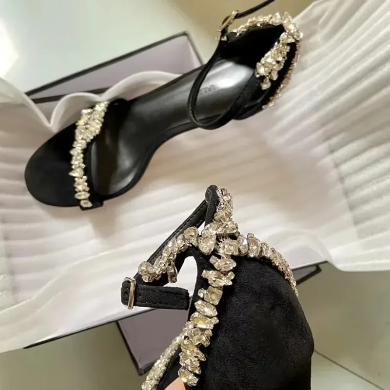 Luxury Diamond Thin High Heels Women Ankle Strap Hollow Open Toe Elegant Sandals Women Sexy Party Dress Shoes Zapatos De Mujer