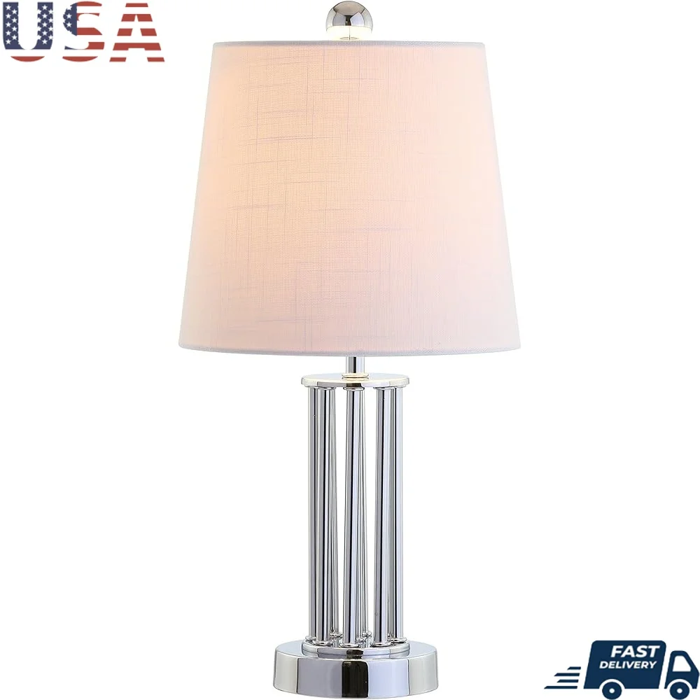 

Mini LED Table Lamp 18 Inch Metal Chrome Base Energy Saving Bulbs Included 100 Cotton Shade Bedroom Office Living Room