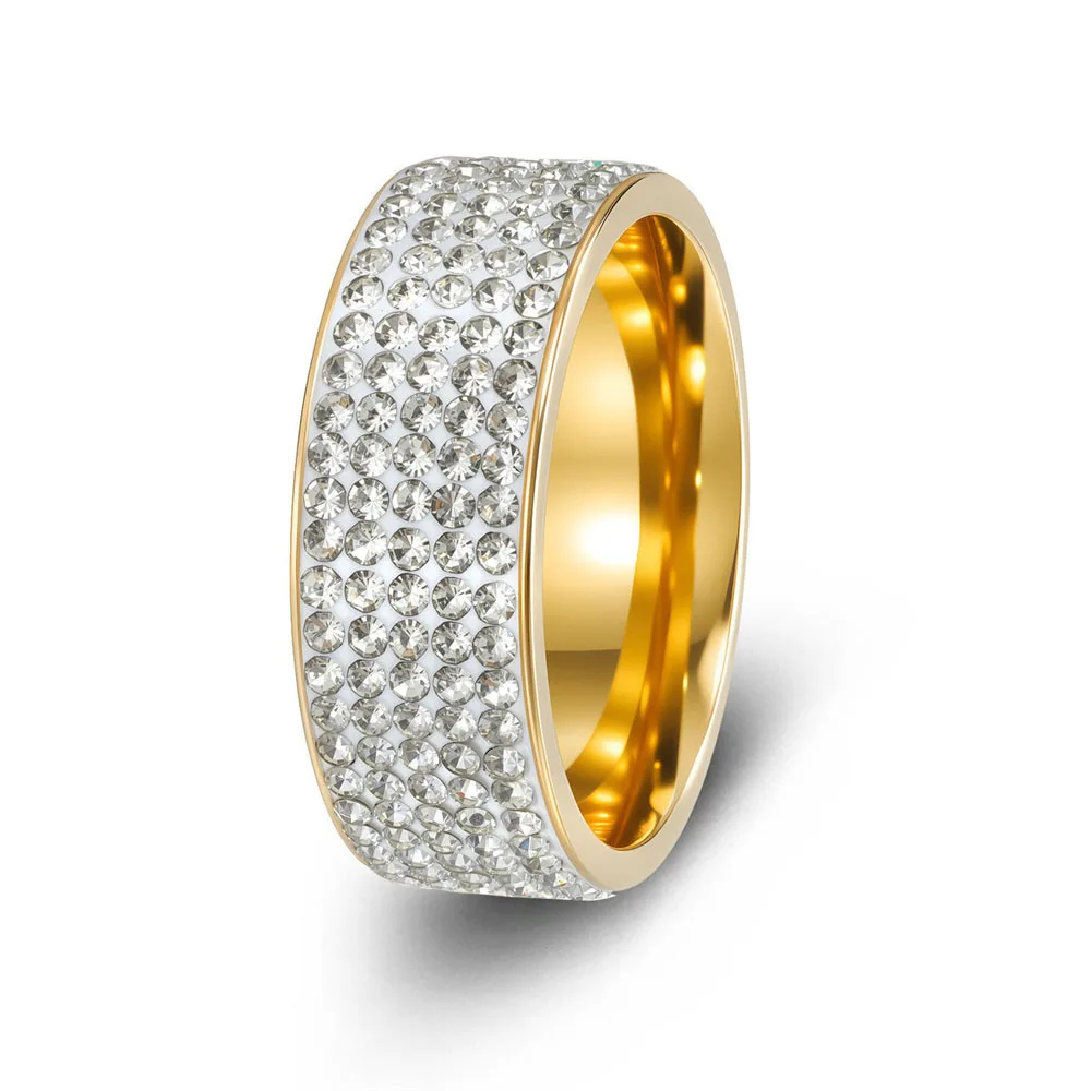 Women's Men's Ring Black Gold Silver Color Stainless Steel Iced Out Crystal Zirconia Wedding Rings For Man Woman Hip Hop Jewelry