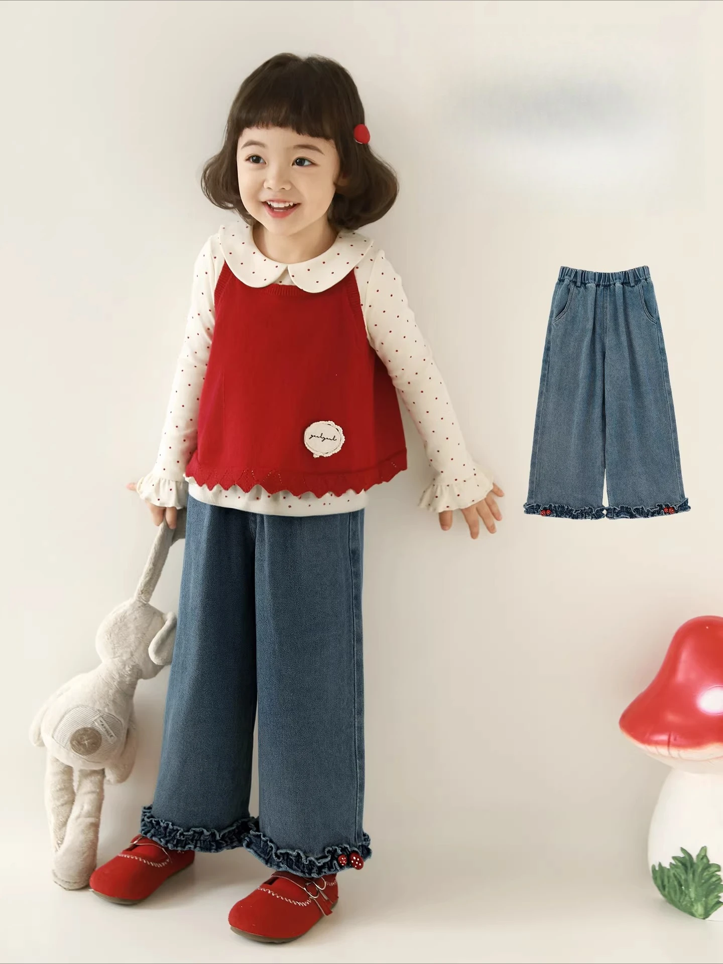 

Джинсы прямого кроя из шерстяной смеси для девочек, весна 2026, свободные, удобные, универсальные, повседневные, для детей 3-12 лет