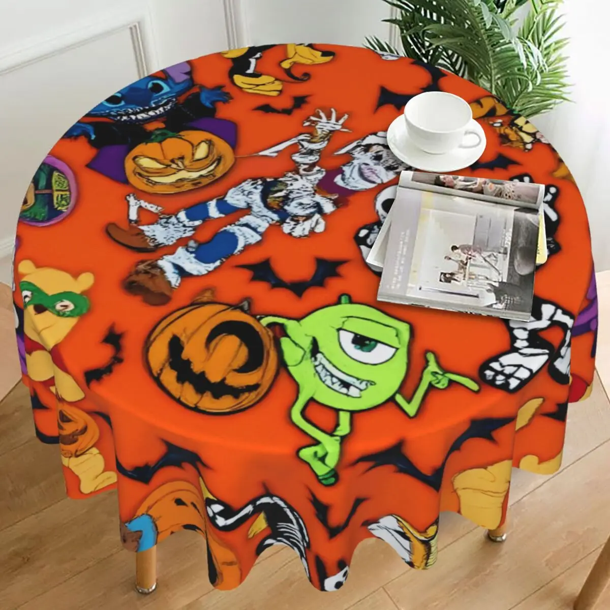 

Halloween Monsters Round Tablecloth Outdoor Table Cloth Kawaii Wedding Birthday Party Graphic Table Cover