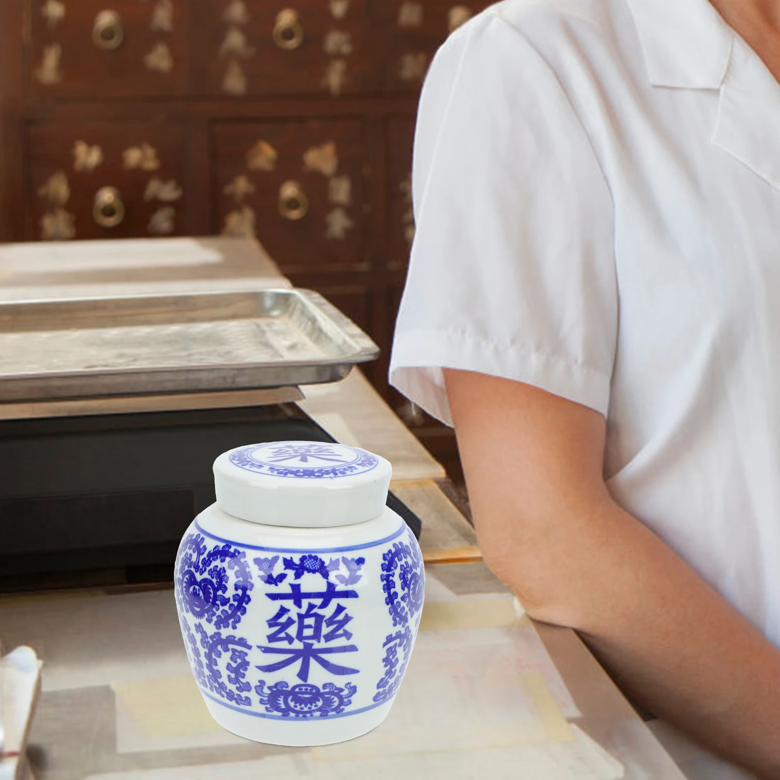 

Ceramic Storage Jar Portable Lid Moisture Proof Herb Medicine Tea Candy Dry Food Container Ceramic Tea Jar