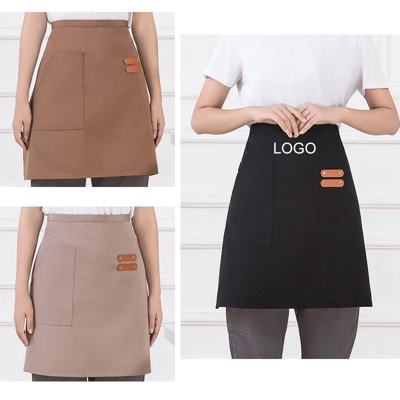 Customizable Logo Canvas Waterproof Half Apron Waiter Uniform with Pocket for Waitress or Baking Mats 8 Colors Size 53*65cm