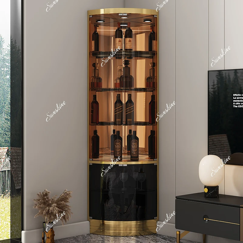Light luxury fan wine rack display cabinet 90 degree corner cabinet living room floor triangle wine cabinet