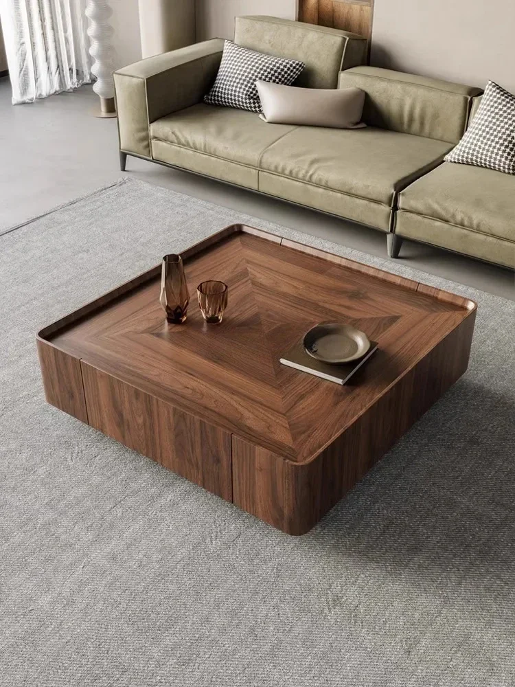 

Solid wood coffee table small apartment living room square log coffee table