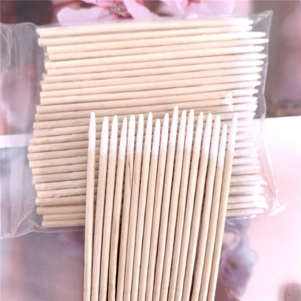 100/200/300Pcs Nails Wood Cotton Swab Clean Sticks Buds Tip Wooden Cotton Head Manicure Detail Corrector Nail Polish Remover