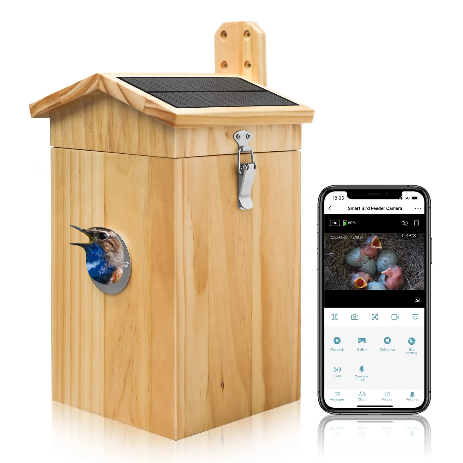 Nanxin Hot Selling Camera Birds House Smart AI Birds Take Photos Double Solar Panel Bird Cage Wood Nest for Outside Garden