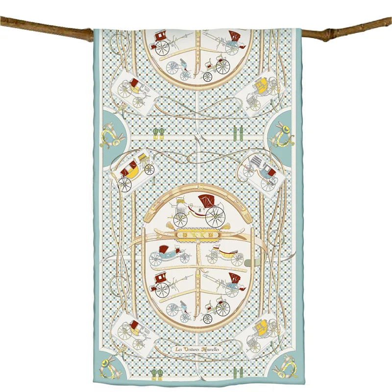 Pobing Twill Seiden schal Frauen Poncho Pferde kutsche gedruckt lange Schals Wraps Bandana großen Schal gerollte Hijabs weibliche Foulards – Detail 2