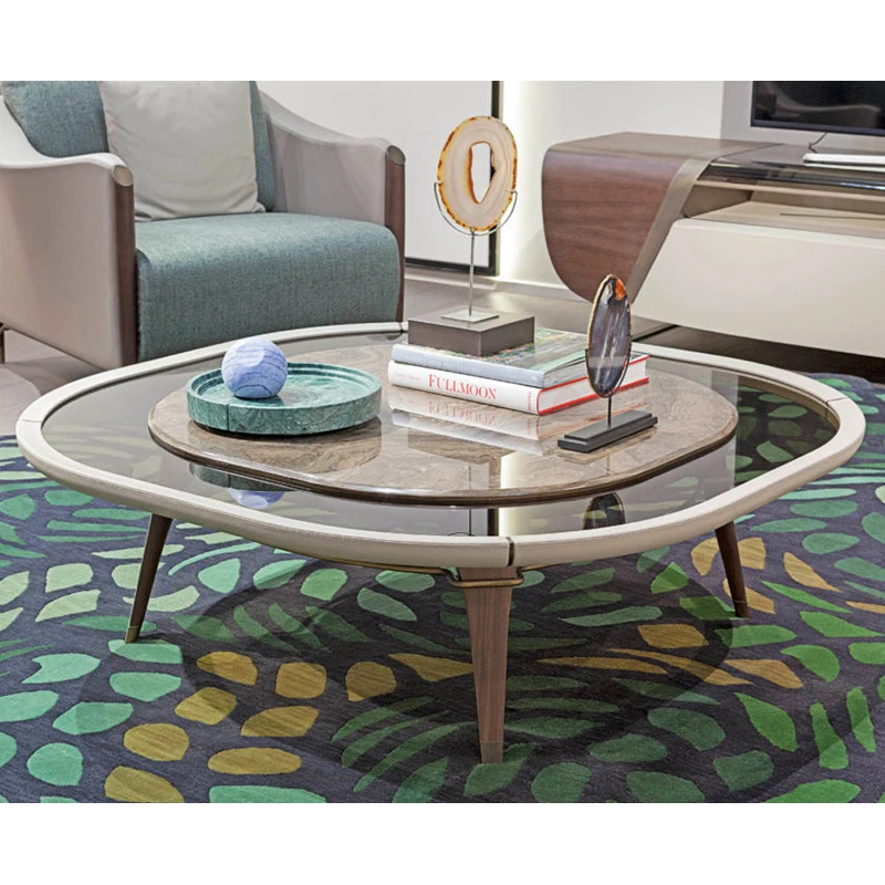 

Italian designer coffee table simple modern Italian solid wood marble household furniture