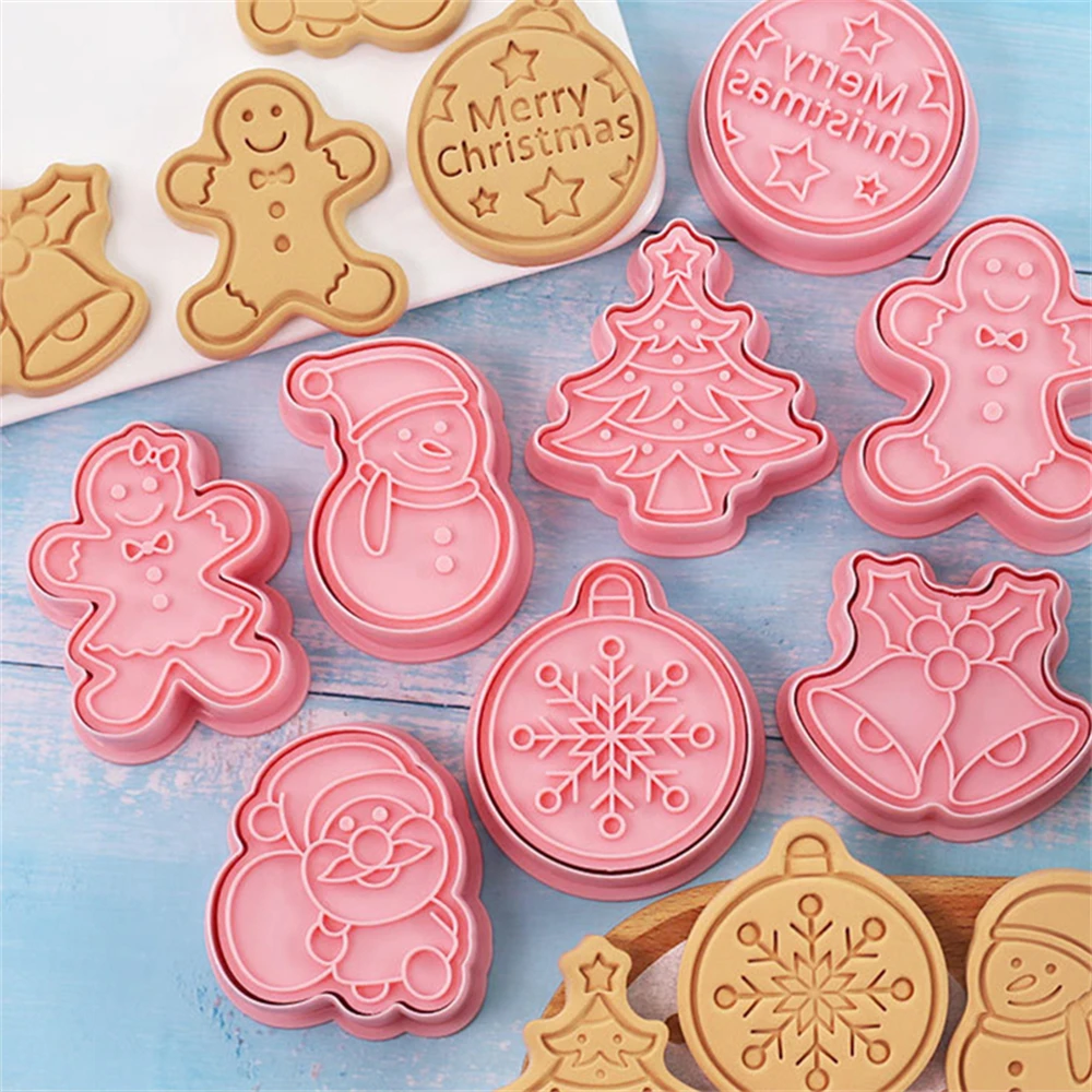 Cookie Cutters Christmas Biscuit Mold 8 Pieces Pastry Pressing Cookie Stamp for Baker Confectionery Baking Mould Pastry Tools