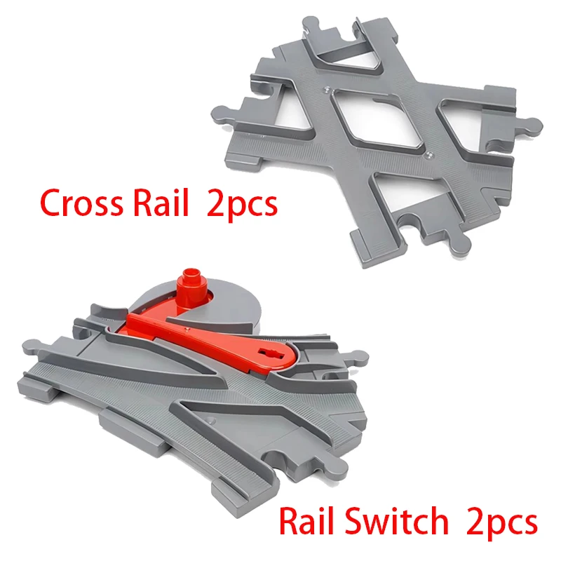 Big Size Bouwsteen Bakstenen Trein Tracks Crossover Onderdelen Schakelaar Rechte Gebogen Duploes Accessoires DIY Speelgoed Voor Kinderen Gift