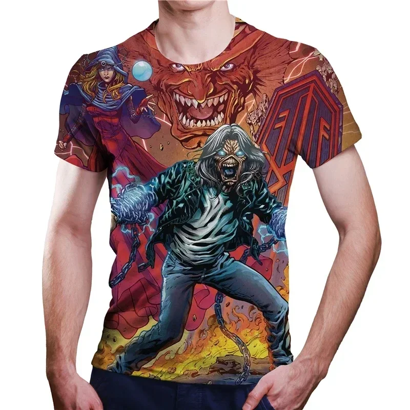 2025 New Men's Heavy Metal Rock 3D Printed T-shirt Summer Casual Fashion Street Hip Hop Oversized Short Sleeve Shirt image 4