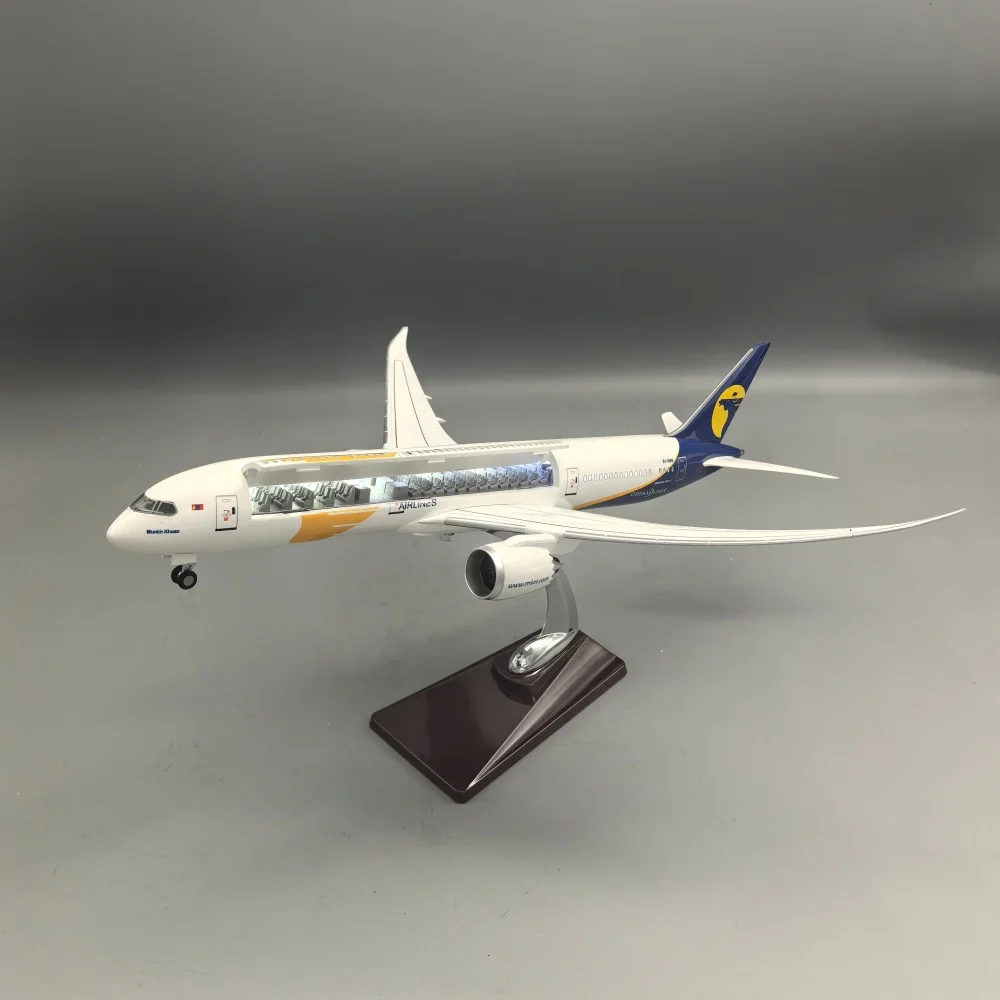 1/150 Scale B787-9 Mongolian Airways 47cm Resin Model Plane Diecast Airplanes Cabin Door Openable For Aviation Hobby Decoration