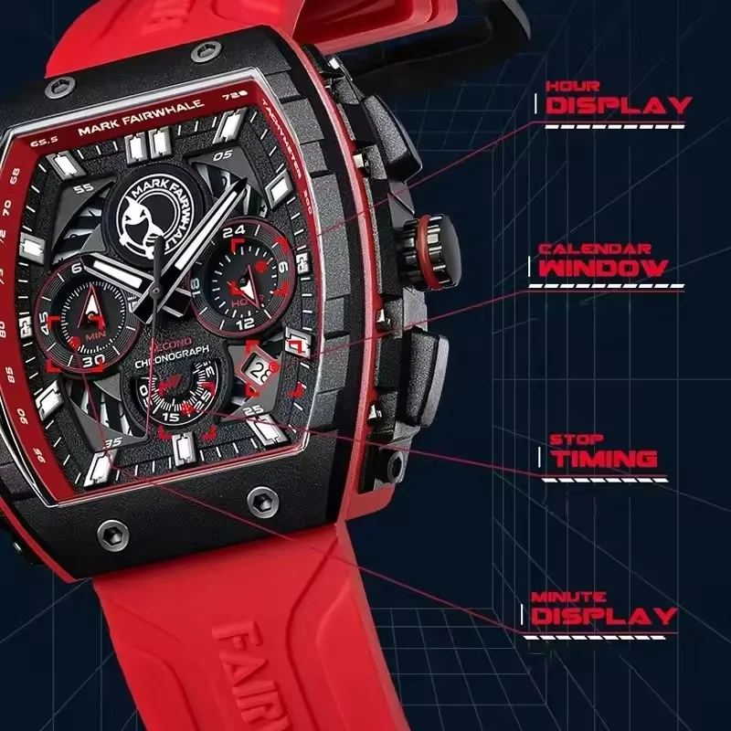 مارك Fairwhale 5670 قمة الموضة العلامة التجارية ساعة رجالي مقاوم للماء مضيئة التقويم كرونوغراف الرياضة كوارتز ساعة رجالي reloj hombre