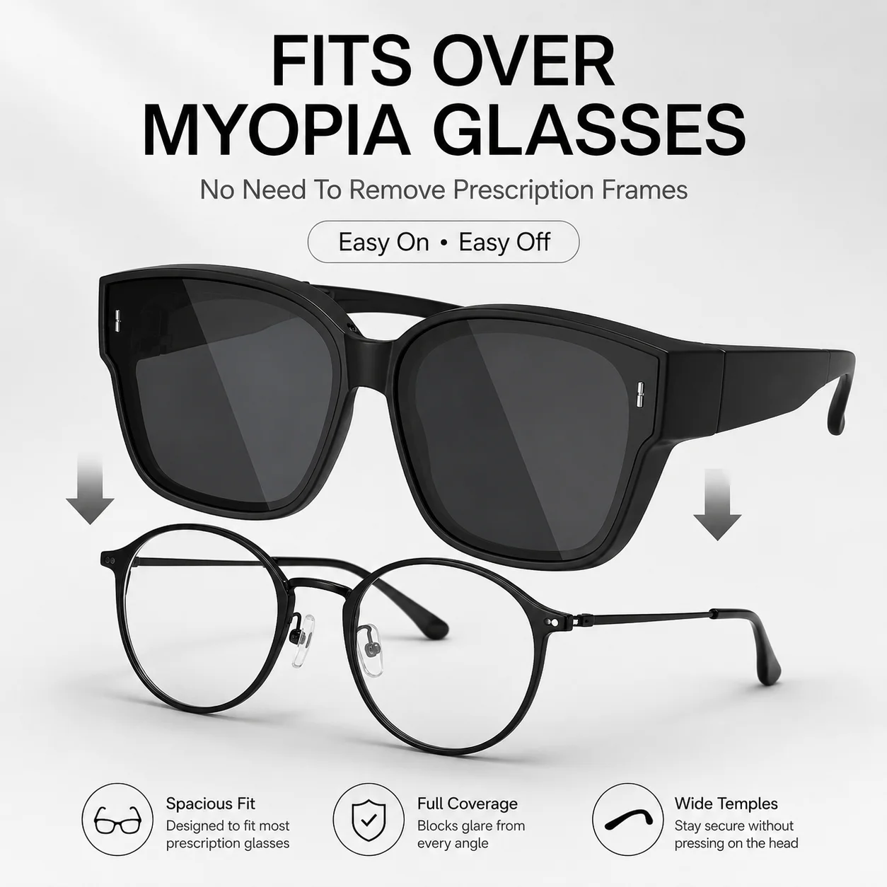 Fashion Fit Over Sunglasses Polarized UV400 Cover Over Prescription Glasses Foldable Driving Shades